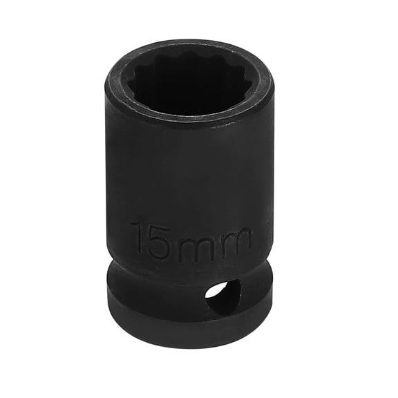 Uxcell 1/2" Drive 12 Points Socket 15mm Metric CR-V Steel Shallow Impact Socket