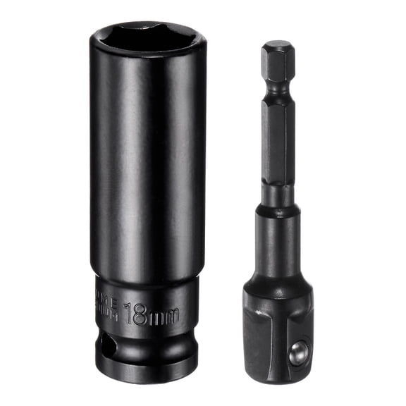 Uxcell 1/2" Drive 18mm 6-Point Socket 3" Length, 1/2" to 1/4" Hex Shank Adapter Phosphate Coated, CR-V Steel