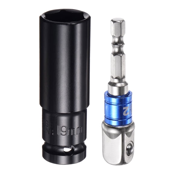 Uxcell 1/2" Drive 19mm 6-Point Socket 3" Length, 1/2" to 1/4" Hex Shank Adapter Electroplated, CR-V Steel
