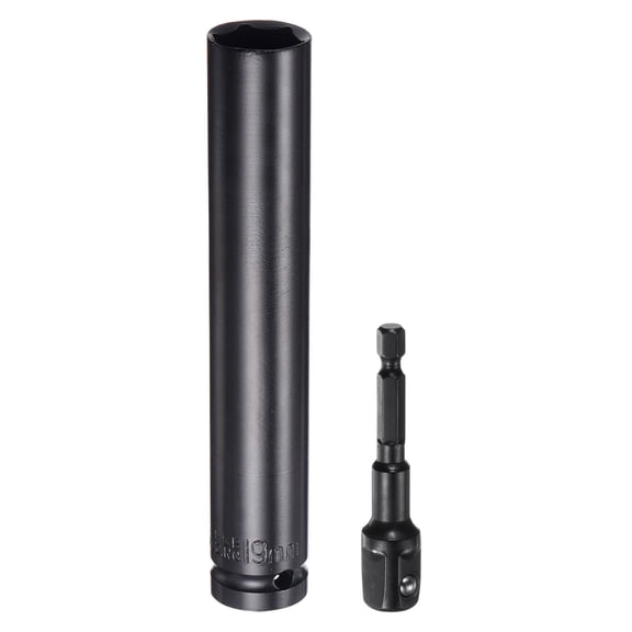 Uxcell 1/2" Drive 19mm 6-Point Socket 6" Length, 1/2" to 1/4" Hex Shank Adapter Phosphate Coated, CR-V Steel