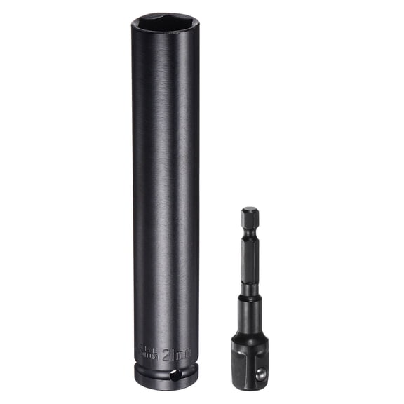 Uxcell 1/2" Drive 21mm 6-Point Socket 6" Length, 1/2" to 1/4" Hex Shank Adapter Phosphate Coated, CR-V Steel
