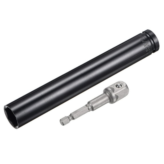 Uxcell 1/2" Drive 22mm Deep 6-Point Impact Socket 8" Length and 1/4" Hex Shank Adapter