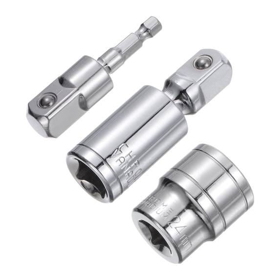 Uxcell 1/2" Drive 24mm Shallow Socket Swivel Joints Hex Shank Impact Driver Adaptor Set