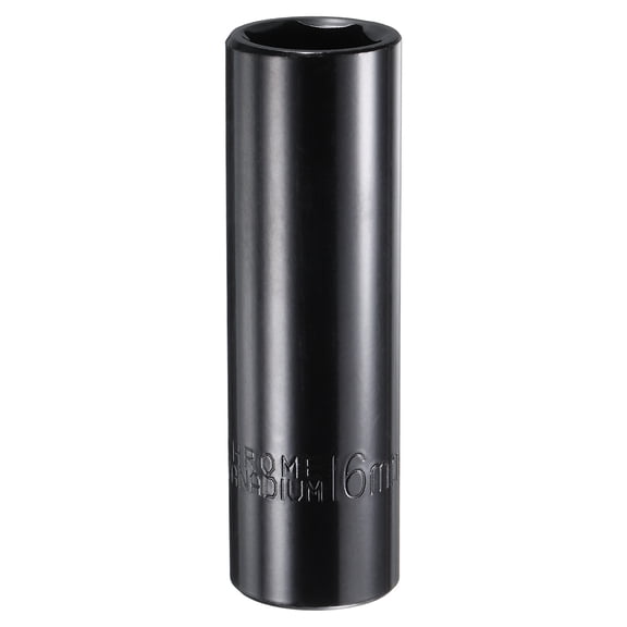 Uxcell 1/2" Drive 6 Point Socket 16mm Deep Impact Pneumatic Sockets, Black Glossy