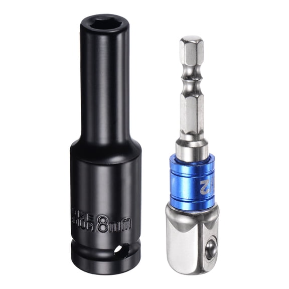 Uxcell 1/2" Drive 8mm 6-Point Socket 3" Length, 1/2" to 1/4" Hex Shank Adapter Electroplated, CR-V Steel
