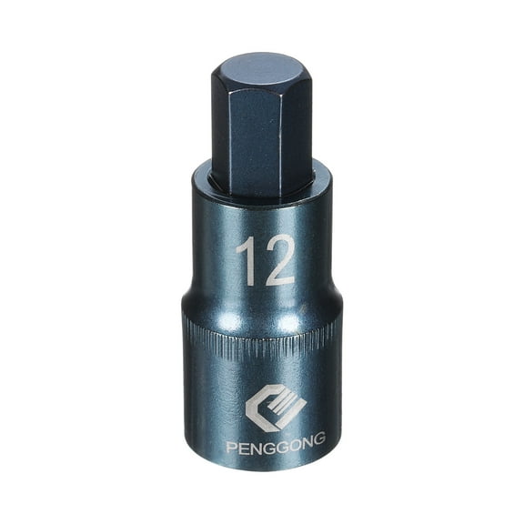 Uxcell 1/2" Drive Impact Hex Bit Socket 12mm Metric 2.2" Length S2 Steel, Blue