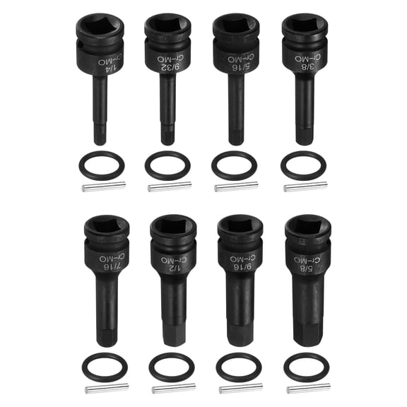 Uxcell 1/2" Drive Impact Hex Bit Socket Set 1/4,9/32,5/16,3/8,7/16,1/2,9/16,5/8 Inch SAE CR-MO Steel 6-Point Sockets with Cotter Pin for Power Drill Drivers Adapter