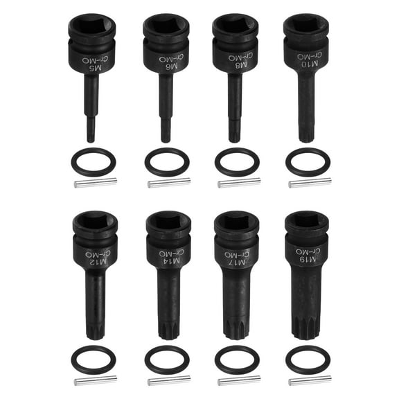 Uxcell 1/2" Drive Triple Square Impact Spline Bit Socket Set 5/6/8/10/12/14/17/19mm CR-MO Steel 12-Point Triple Square Sockets with Cotter Pin and O-ring for Power Drill Drivers Adapter
