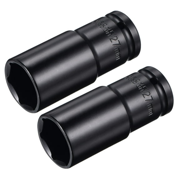 Uxcell 1/2" Drive by 27mm Deep Impact Socket, Heat-Treated CR-V Steel 3.15" Length, 6-Point Metric Sizes 2 Pack