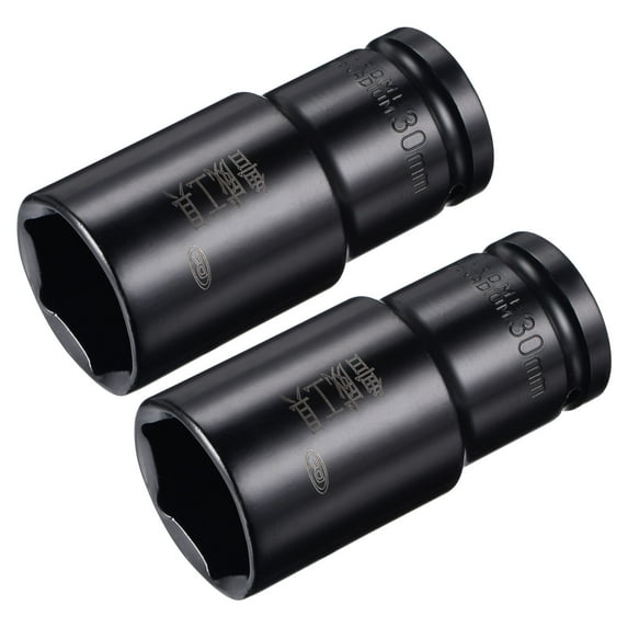Uxcell 1/2" Drive by 30mm Deep Impact Socket, Heat-Treated CR-V Steel 3.15" Length, 6-Point Metric Sizes 2 Pack