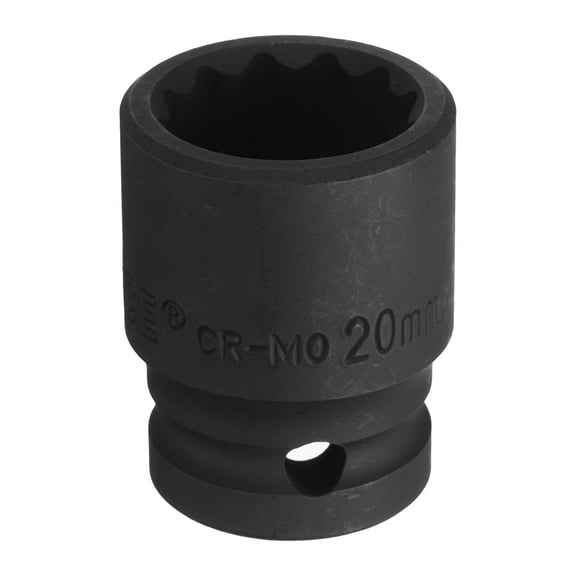 Uxcell 1/2" Drive x 20mm Shallow Impact Socket 12-Point Metric CR-MO Steel Nut Impact Grade Socket for Auto Repair
