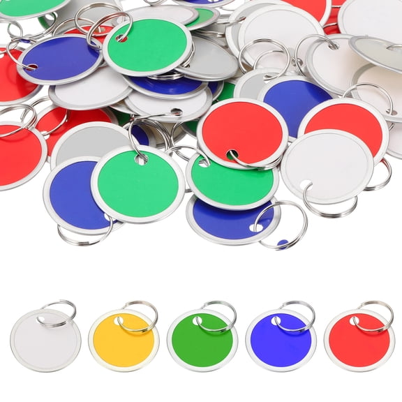 Uxcell 1.2 Inch Metal Rim Key Tags Blank Round Paper Tags for Key Luggage Pet 5 Colors 50 Pack
