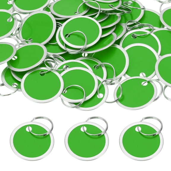 Uxcell 1.2 Inch Metal Rim Key Tags Blank Round Paper Tags for Key Luggage Pet Green/Silver 50 Pack