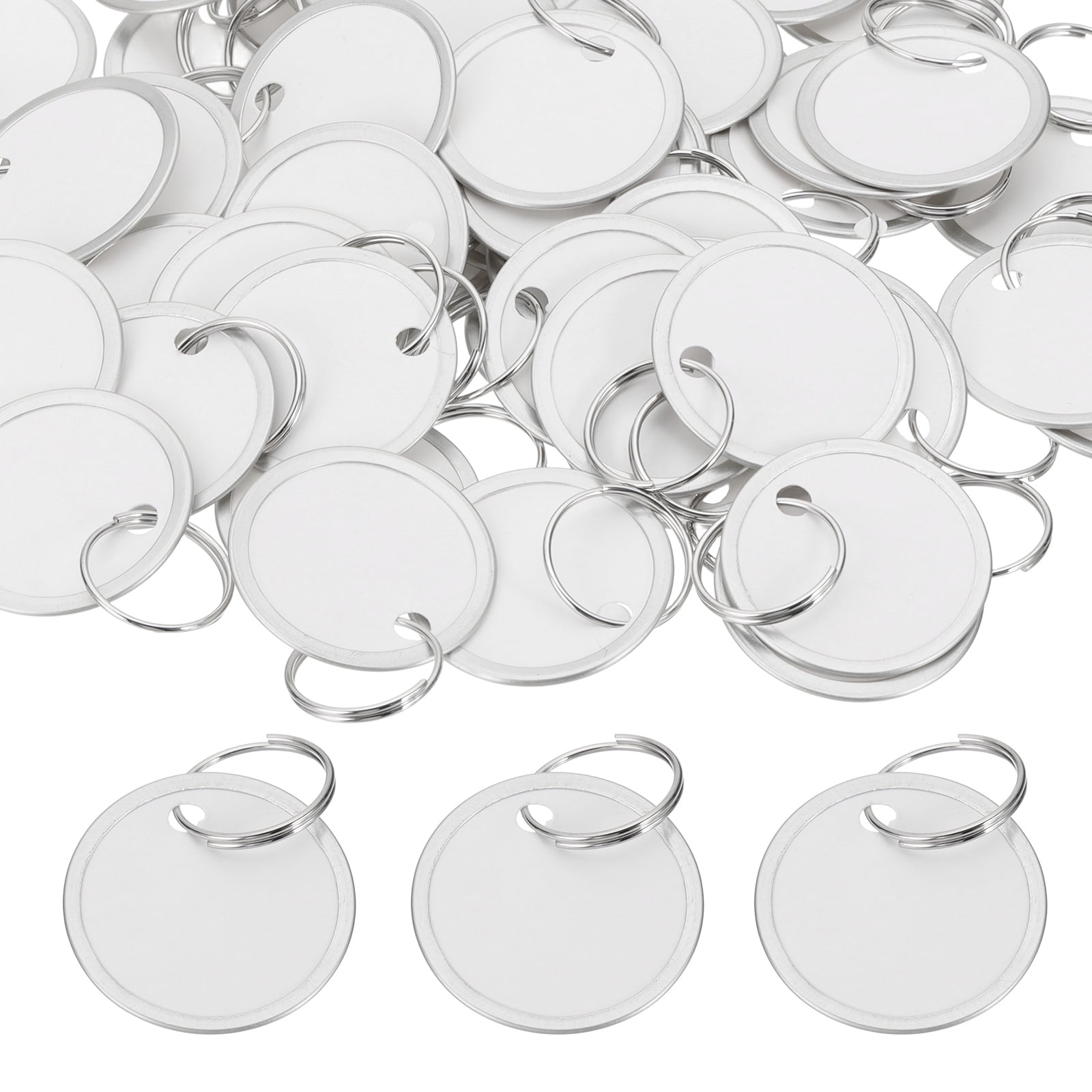Uxcell 1.2 Inch Metal Rim Key Tags Blank Round Paper Tags for Key Luggage Pet White/Silver 200 Pack