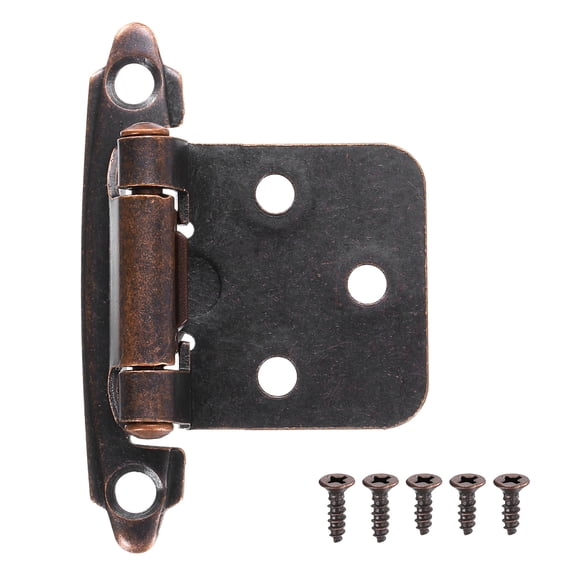 Uxcell 1/2 Inch Overlay Cabinet Hinges, 6 Pcs Self Closing Flush Mount Cabinet Door Hinges with Door Bumper, Oil Rubbed Bronze