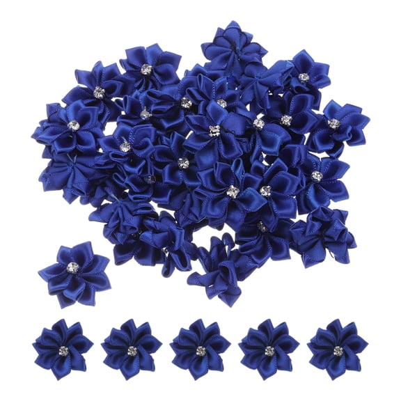 Uxcell 1.2 Inch Small Ribbon Flowers Satin Ribbon Flowers Mini Fabric Flowers Dark Blue 150 Pcs