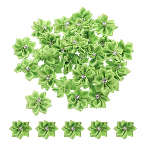 Uxcell 1.2 Inch Small Ribbon Flowers Satin Ribbon Flowers Mini Fabric Flowers Grass Green 100 Pcs
