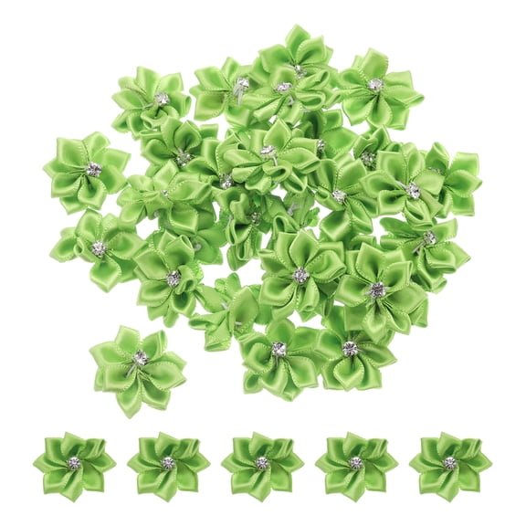 Uxcell 150Pcs 1.2 inch Small Ribbon Flowers Satin Ribbon Flowers Mini Fabric Flowers Grass Green