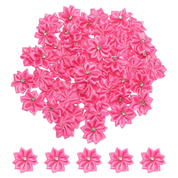 Uxcell 1.2 Inch Small Ribbon Flowers Satin Ribbon Flowers Mini Fabric Flowers Rose Pink 50 Pcs
