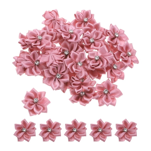 Uxcell 1.2 Inch Small Ribbon Flowers Satin Ribbon Flowers Mini Fabric Flowers Salmon 150 Pcs