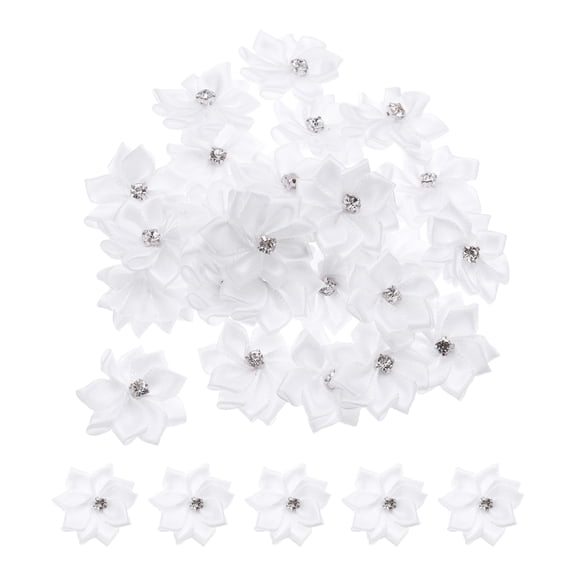 Uxcell 1.2 Inch Small Ribbon Flowers Satin Ribbon Flowers Mini Fabric Flowers White 100 Pcs