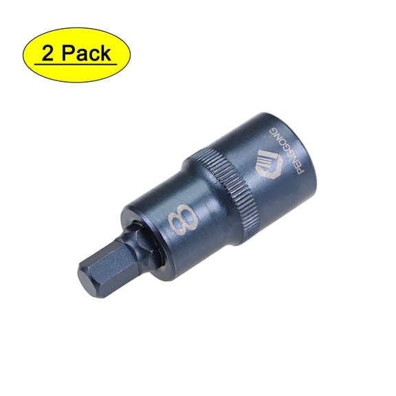 Uxcell 1/2-Inch Square Drive x H8 Metric Hex Bit Socket, 2 Inch Length 2 Pack