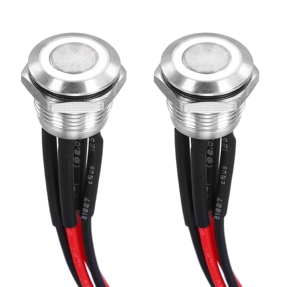 Uxcell 1/2 Inch Stainless Steel Momentary Push Button Switch Flat Head 3A 12-24V with Pre-soldered White LED Ring Light 1NO, 2Pcs