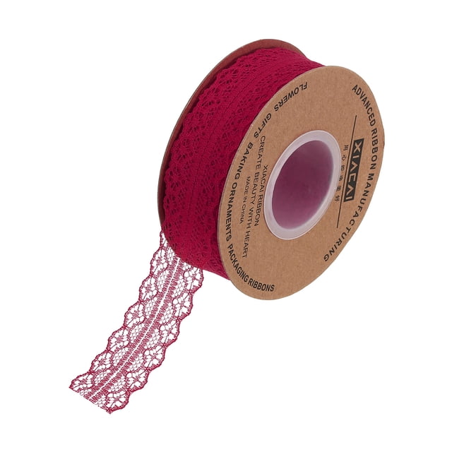 Uxcell 1.2 Inch Wide 25 Yard Lace Ribbon Floral Pattern Burgundy Red ...