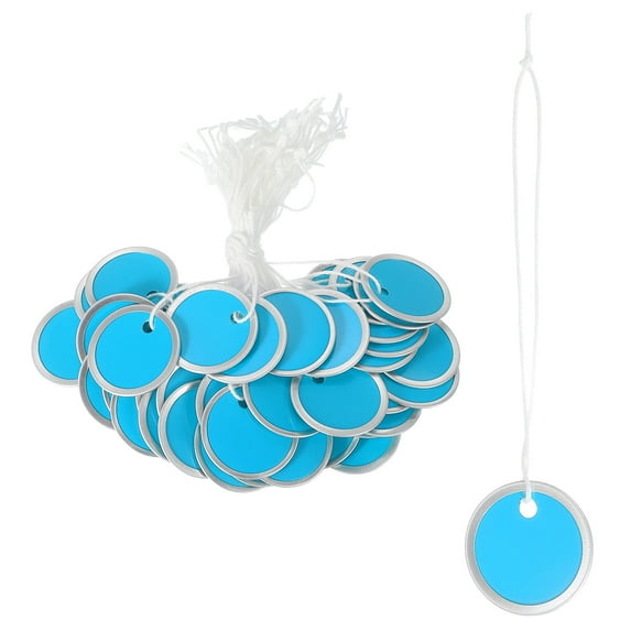 Uxcell Metal Rim Key Tag Blank Round Paper Tag Bulk Writable Keychain Identifiers with Knotted Strings Blue