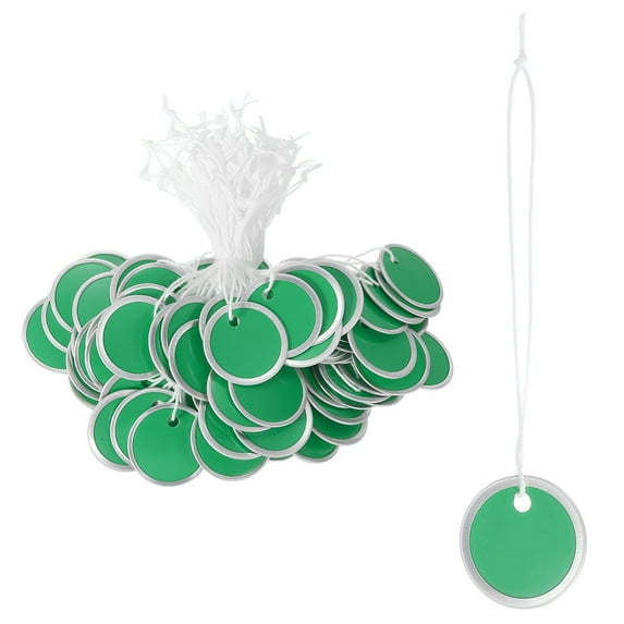 Uxcell Metal Rim Key Tags Blank Round Paper Tags Bulk Writable Keychain Identifiers with Knotted String Green