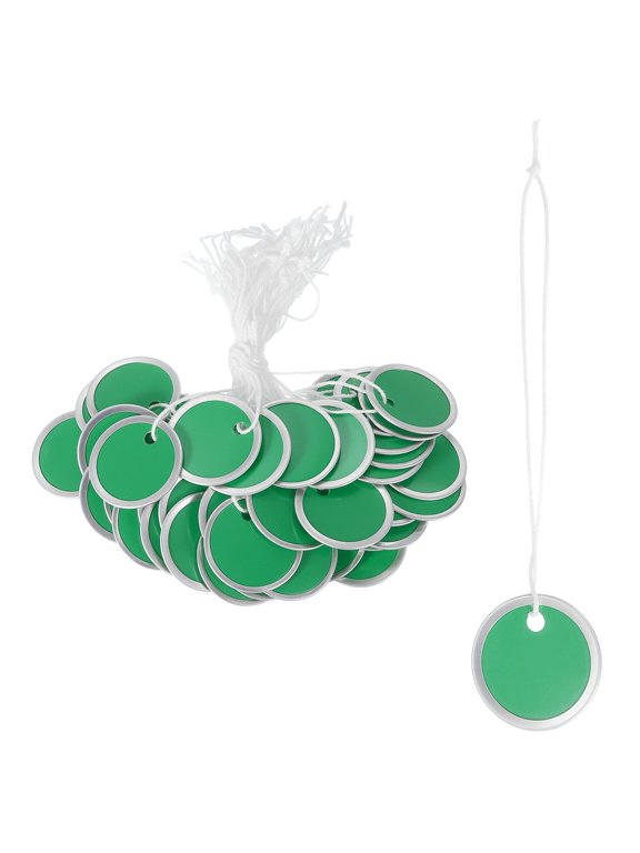 Metal Rim Key Tag Blank Round Paper Tag Bulk Writable Keychain Identifiers with Knotted Strings Green