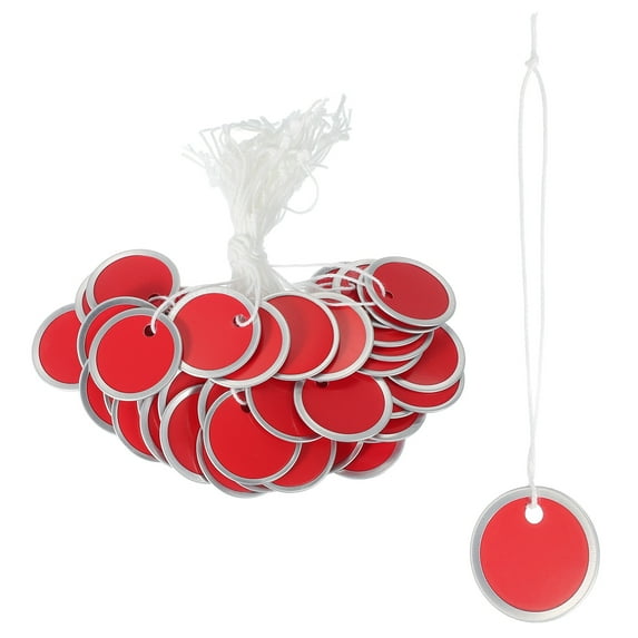 Uxcell Metal Rim Key Tag Blank Round Paper Tag Bulk Writable Keychain Identifiers with Knotted Strings Red
