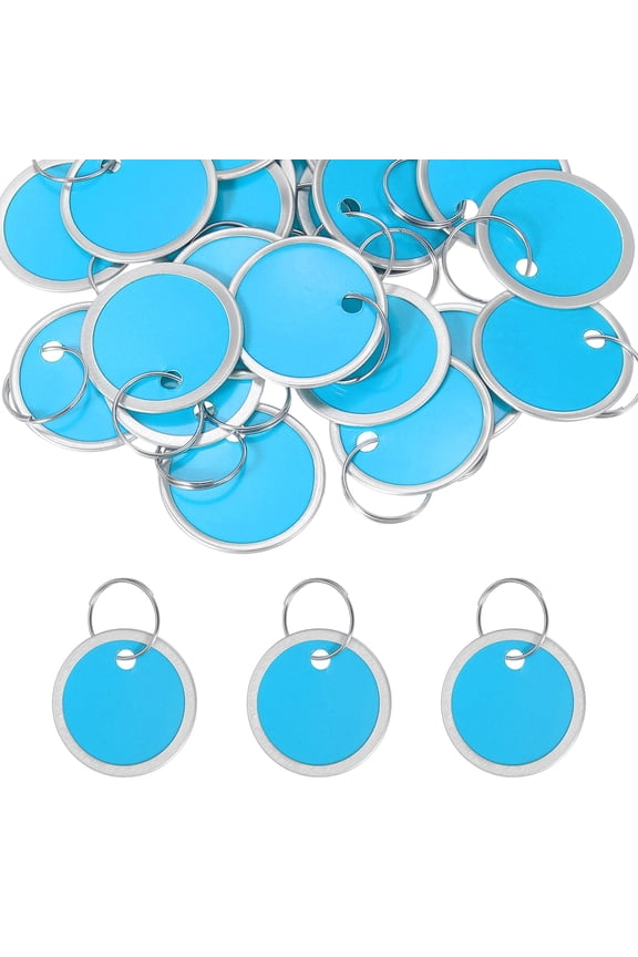 Metal Rim Key Tag Blank Round Paper Tags Bulk Writable Keychains Identifiers with Split Ring Blue