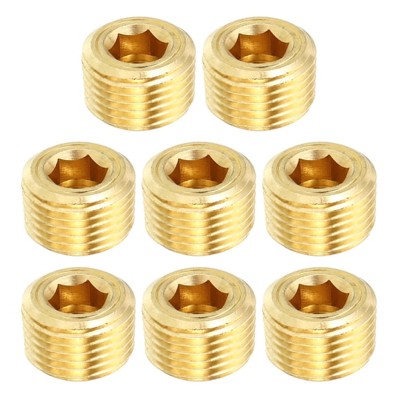 Uxcell 1/2" NPT Brass Hex Countersunk Plugs Counter Sunk Internal Hex Thread Socket Pipe Plugs Male Fittings 8 Pack
