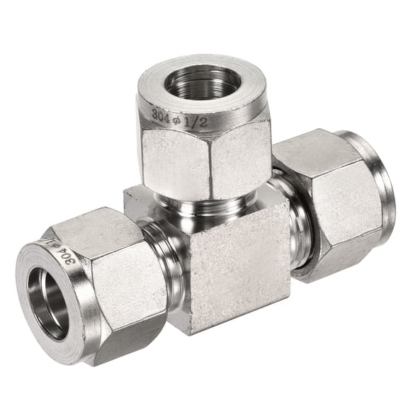 Uxcell 1/2" OD Tube 3 Way Tee Union Stainless Steel Quick Connect Compression Fittings