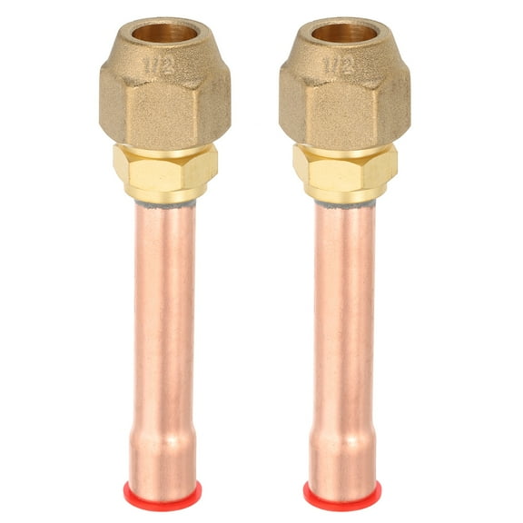 Uxcell 1/2" SAE 45 Degree Brass Pipe Fitting, 2 Pcs Flare Connector Male Thread Adapter with Brass Nut and Copper Tube for Air Conditioner HVAC Refrigeration System