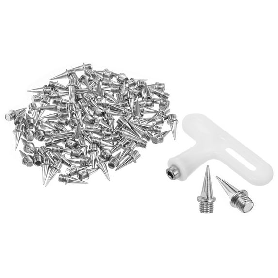 Uxcell 1/2" Steel Track Spikes Sports Shoes Spikes Replacement Accessories with Wrench Silver 100 Pack