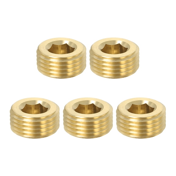 Uxcell 1/2 inch Male BSP Pipe Plug Internal Hex Thread Socket Solid Brass Pipe Plugs 5 Pack