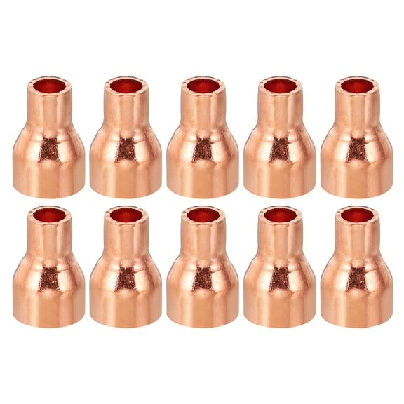 Uxcell 1/2" to 1/4" ID Copper Reducer, 10pcs Copper Reducing Coupling Pressure Fitting Pipe Tube Connector Adapter