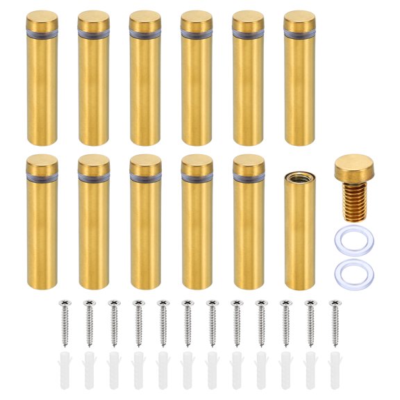 Uxcell 1/2 x 2 Inch Sign Standoff Screws, 12 Set Stainless Steel Wall Standoff, Gold