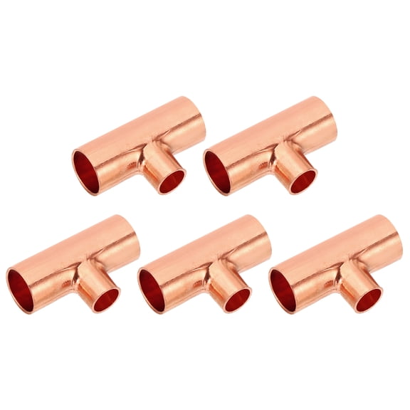 Uxcell 1/2" x 5/16" x 1/2" ID Reducing Tee Copper Fitting, 5pcs Copper Pipe Tube Connector Adapter Reducer