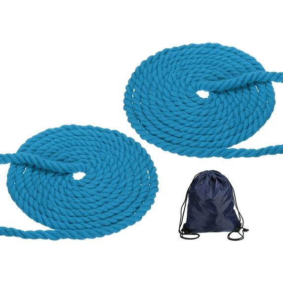 Uxcell 1/2"x16' Natural Twisted Cotton Rope 3 Strand Soft Craft Rope with Drawstring Bag Blue 2 Pack