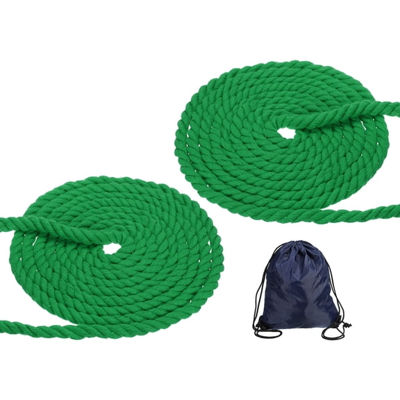 Uxcell 1/2"x16' Natural Twisted Cotton Rope 3 Strand Soft Craft Rope with Drawstring Bag Green 2 Pack
