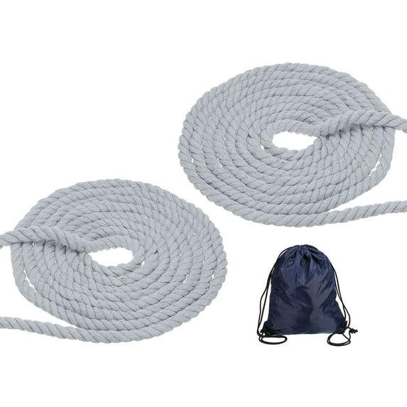 Uxcell 1/2"x16' Natural Twisted Cotton Rope 3 Strand Soft Craft Rope with Drawstring Bag Grey 2 Pack