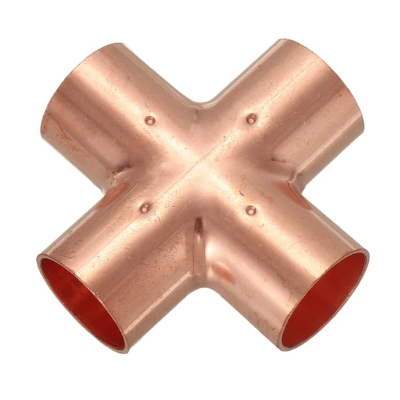 Uxcell Copper Cross Pipe Fitting 4 Way Welding Copper End Feed Equal Connector for Plumbing 1" 1pcs