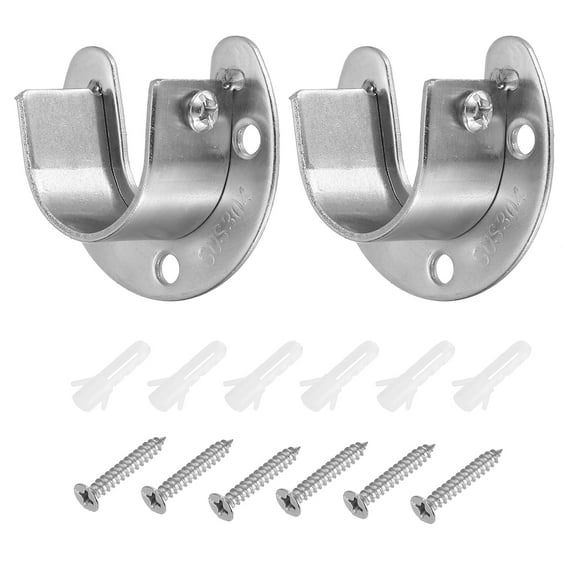 Uxcell 1.26"Dia Closet Rod Bracket,U Shape 304 Stainless Steel Closet Pole Socket Rod Holder for Closet Wardrobe,2Pack