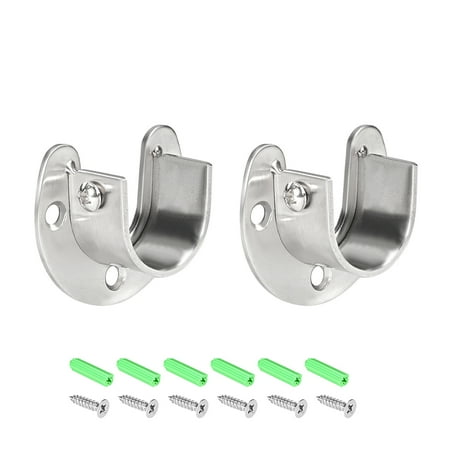 Stainless Steel Closet Rod End Supports, Wardrobe Pole Sockets Flange Rod Holder W Screws 1.26"