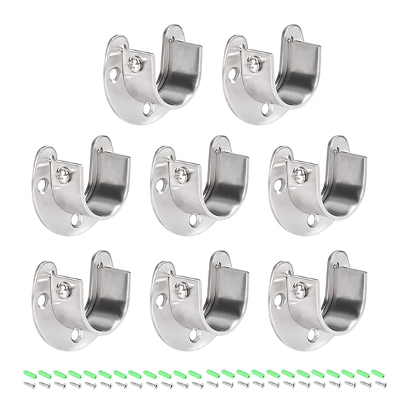 Uxcell 1.26'' Dia Closet Rod End Supports Pole Sockets Flange Rod Holder w Screws (U-Shaped) Stainless Steel 8 Packs