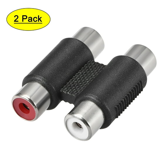Uxcell 1.26''x1.06''x0.43'' RCA 3 Female to 3 Female Connector Stereo Adapter Coupler Plastic Black 2pcs