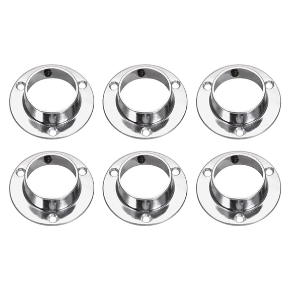 Uxcell 1.26inch Dia Closet Wardrobe Rod Flange Socket Bracket Support Holder Zinc alloy Silver Tone 6 Pcs